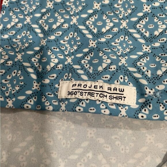 Projek Raw Blue Geometric Shirt Large Stretch Button Up Cruise Summer Streetwear - Picture 12 of 12
